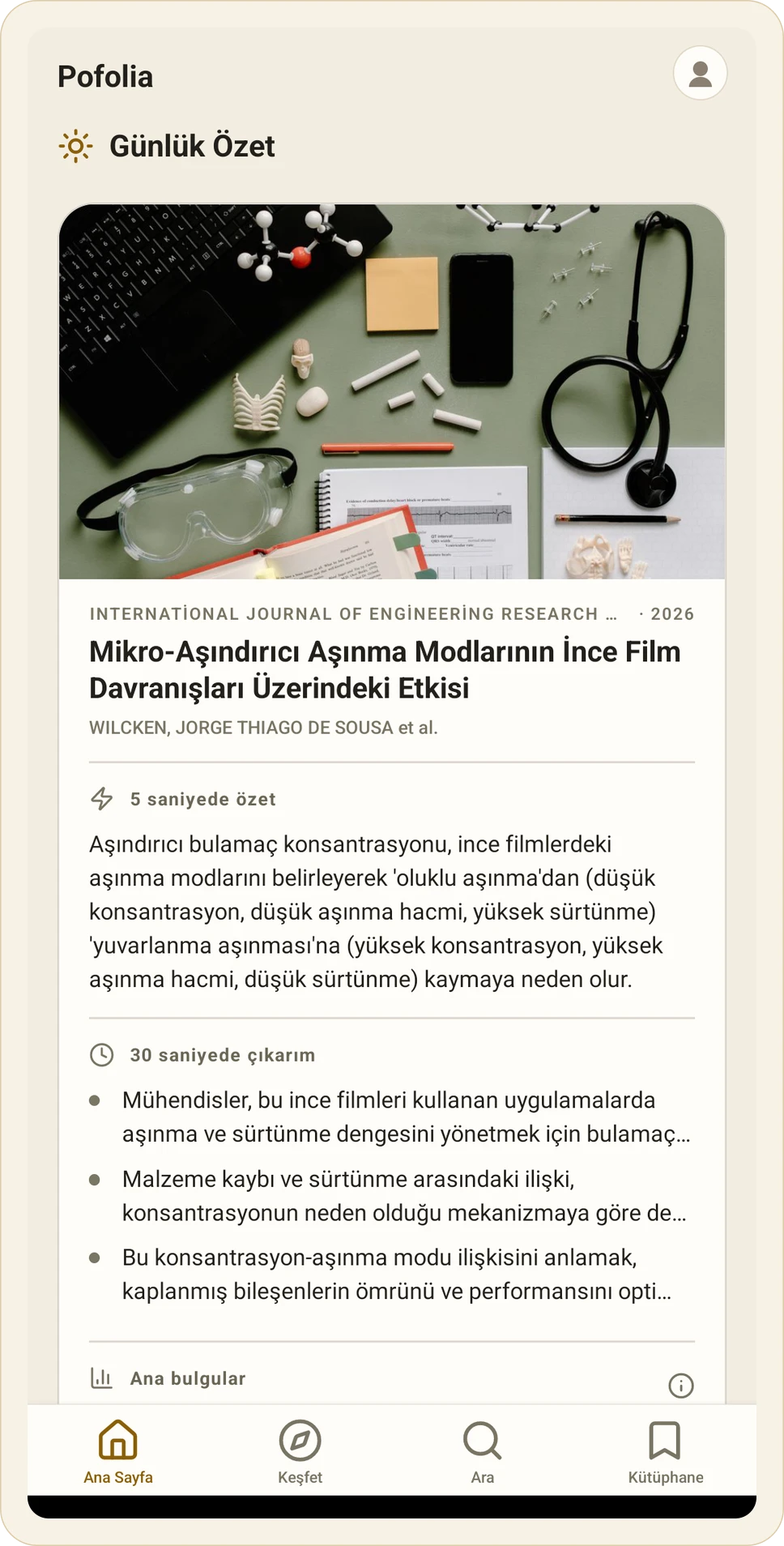 Pofolia günlük akış ekranı